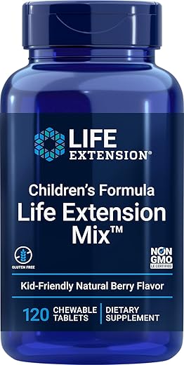 Children’s Formula Mix™ – Multivitamínico para Crianças, 18 Vitaminas e Minerais Essenciais, Sabor de Frutas Vermelhas sem Adição de Açúcar, Sem Glúten, Não-OGM, 120 Comprimidos Mastigáveis - Life Extension