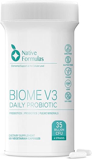 Native Formulas - Biome V3 Probiótico e Prebiótico – Fórmula Avançada para Saúde Digestiva – 60 Cápsulas
