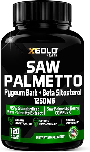 X Gold Health - X Gold Saúde Suplemento de Saw Palmetto para Próstata em Homens | Casca de Pygeum | Suplemento de Beta Sitosterol | Fórmula Potente 3X | Função Urinária Próstata | Bloqueador de DHT para Crescimento Capilar | 4