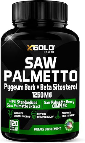 X Gold Health - X Gold Saúde Suplemento de Saw Palmetto para Próstata em Homens | Casca de Pygeum | Suplemento de Beta Sitosterol | Fórmula Potente 3X | Função Urinária Próstata | Bloqueador de DHT para Crescimento Capilar | 4