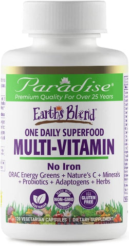 Earth’s Blend – Multivitamina com 48 Superfoods Orgânicos, Probióticos, Antioxidantes, Vitaminas A, B12, C, D, K2 – Superalimento Diário sem Ferro - Paradise Herbs