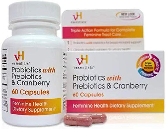 Probióticos com Prebióticos e Cranberry – Saúde Feminina, 60 Cápsulas (Pacote com 3) - vH essentials