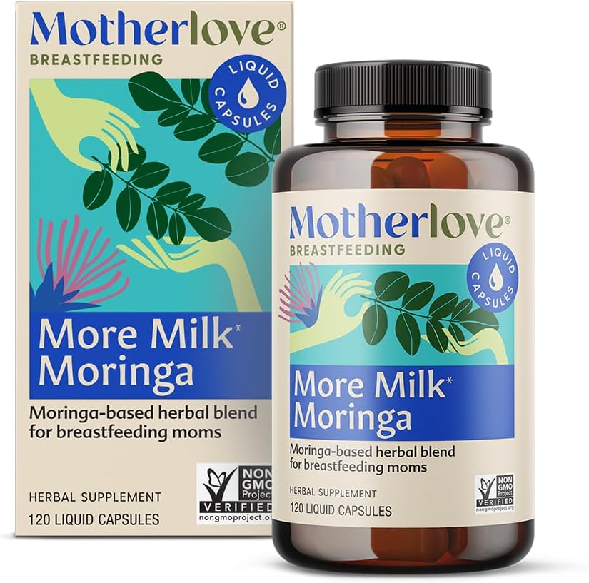 More Milk Moringa (120 Cápsulas) – Suplemento de Lactação à Base de Moringa para Apoiar a Produção de Leite Materno – Orgânico, Vegano, Kosher - Motherlove