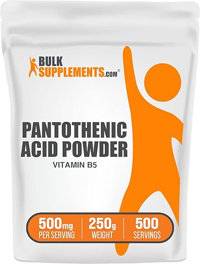 com Pó de Vitamina B5 – Cálcio Pantotenato, Vitaminas B5 – Sem Glúten, 500mg de Ácido Pantotênico por Porção, 250g (Pack de 1) - BulkSupplements