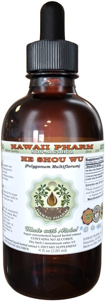 He Shou Wu Extrato Líquido Sem Álcool, He Shou Wu, Fo Ti (Polygonum Multiflorum) Raiz Preparada Glicerito Hawaii Pharm Suplemento Herbal Natural 120 ml