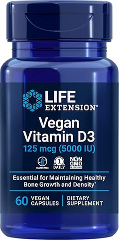 Vegan Vitamina D3 – Saúde das Articulações/Ossos, Suporte Imunológico, Livre de Transgênicos e Glúten, 60 Cápsulas - Life Extension