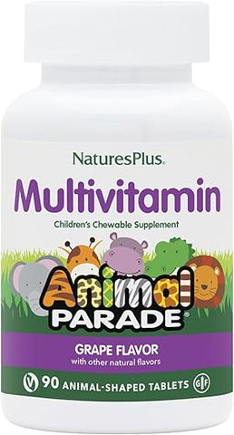 Animal Parade Multivitamínico Infantil Mastigável Sabor Uva – 90 Comprimidos em Formato de Animais – Promove Saúde - Natures Plus