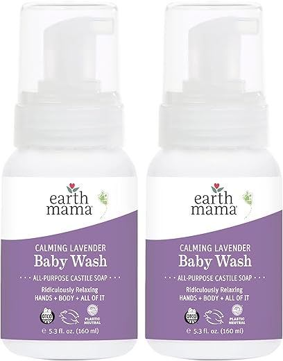 Lavanda Calmante Sabonete Líquido para Bebês, Sabonete Líquido Espumante Orgânico de Lavanda para o Corpo, Sabonete de Castela com Óleo de Coco, Manteiga de Karité, Calêndula, 200ml - Earth Mama