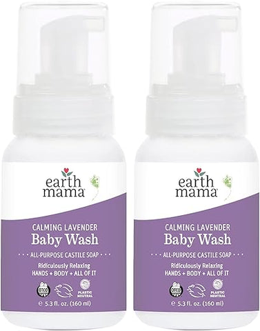 Lavanda Calmante Sabonete Líquido para Bebês, Sabonete Líquido Espumante Orgânico de Lavanda para o Corpo, Sabonete de Castela com Óleo de Coco, Manteiga de Karité, Calêndula, 200ml - Earth Mama