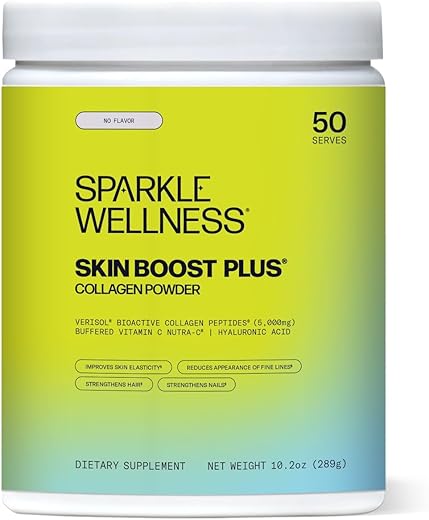 Sparkle Collagen - Sparkle Wellness Skin Boost Plus | Pó de Colágeno Hidrolisado VERISOL com Peptídeos de Colágeno Bioativos e Vitamina C | 50 Porções | Sem Sabor | 50g