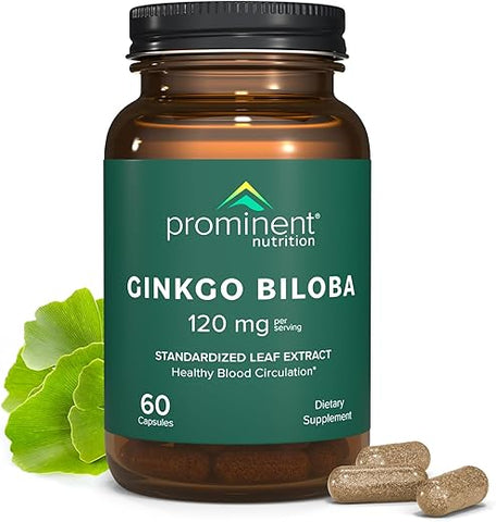 Prominent Nutrition - Ginkgo Biloba 120mg – Extrato de Folha de Ginkgo Biloba, Suplemento Herbal para Apoiar a Memória – Marca Ginkgo Biloba