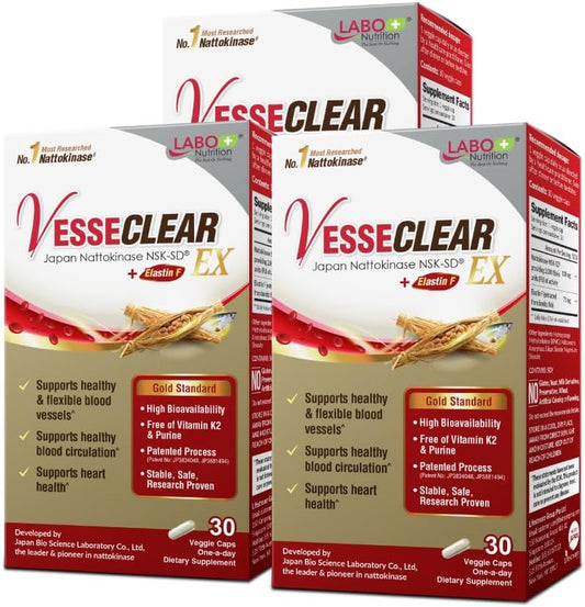 VesseCLEAR EX: Nattokinase NSK-SD Elastin F para Limpeza – 60 cápsulas - LABO Nutrition
