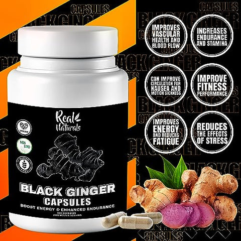 Real Naturals - Cápsulas de Extrato de Gengibre Preto para Homens 500 mg (100 Cápsulas) Vegano – Kaempferia Parviflora para Resistência e Desempenho Geral
