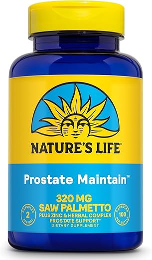 Nature's Life - Nature’s Life Prostate Maintain – Suporte para a saúde masculina – Complexo Herbal de Saw Palmetto, Pygeum e Suplementos de Zinco – 50 Porções, 100 Cápsulas Vegetarianas