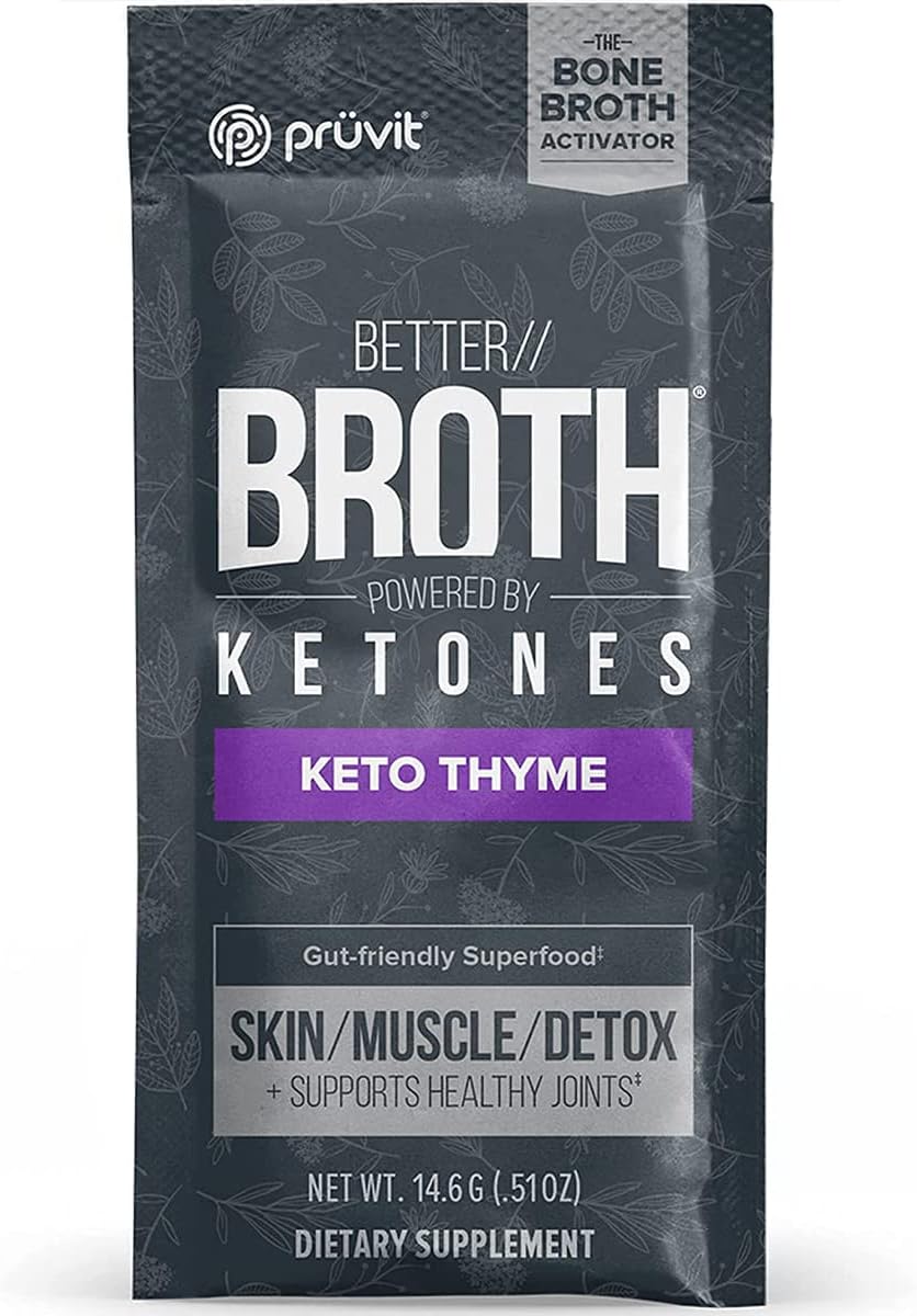 PRÜVIT - Pruvit Better Broth Keto Thyme – Suporte para Articulações, Recuperação Muscular e Melhora da Aparência de Pele e Cabelo – 20 Unidades