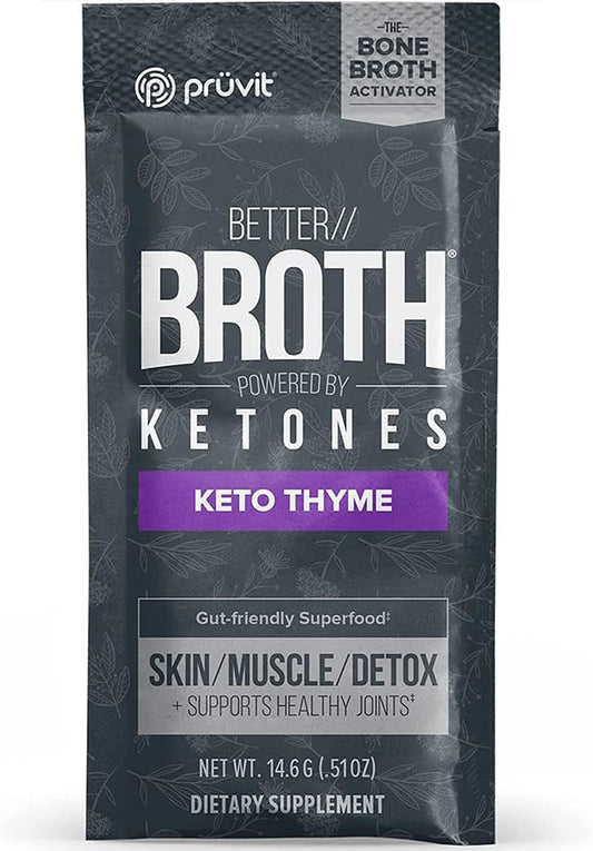 PRÜVIT - Pruvit Better Broth Keto Thyme – Suporte para Articulações, Recuperação Muscular e Melhora da Aparência de Pele e Cabelo – 20 Unidades