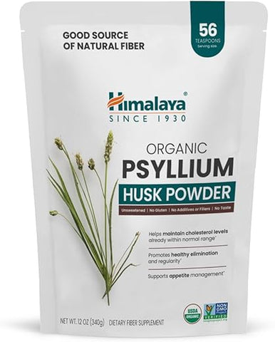 Psyllium Husk Powder Orgânico, Suplemento Diário de Fibras Alimentares, Regularidade, Controle do Apetite, Certificado Orgânico pelo USDA, Não-OGM, Sem Cores Artificiais, Sem Sabor, 100% Natural - Himalaya
