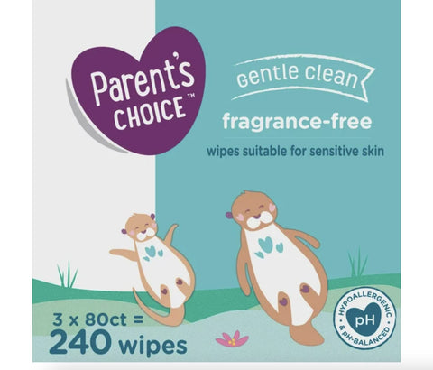 Parents Choice Lenços Umedecidos para Bebês, Sem Fragrância, Macios e Acolchoados, 240 unidades (2 PACOTES)