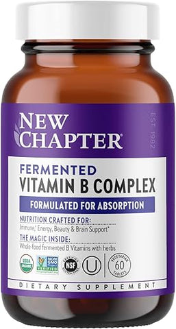 Vitamin B Complex Orgânico Fermentado, 100%% Vegano, Livre de Glúten – 60 Cápsulas para Energia Celular, Cérebro e Beleza - New Chapter