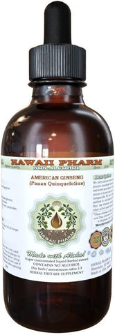 Ginseng Americano Extrato Líquido Sem Álcool, Raiz Seca de Ginseng (Panax Quinquefolius) Glicerito de Raiz Desidratada Hawaii Pharm Suplemento Herbal Natural 60 ml