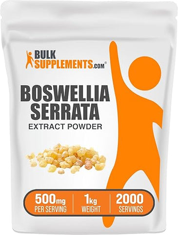 BulkSupplements - Boswellia Serrata Extract Powder – Resina de Olíbano, Pó de Boswellia Serrata – Suplemento Herbal, Sem Glúten, 500mg por Porção, 1kg (2.2 lbs) (Embalagem…)