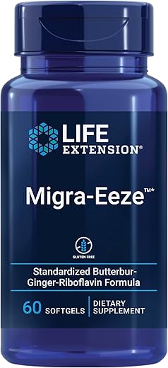 Migra-Eeze – Extrato de Raiz de Butterbur com Vitamina B2 (Riboflavina) – 60 Cápsulas - Life Extension