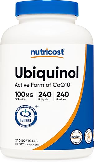 Ubiquinol Softgels (100mg, 240 Softgels) – Antioxidante de Absorção Superior | Forma Ativa de CoQ10 – Livre de Glúten, Não-OGM | Marca Nutricost - Nutricost