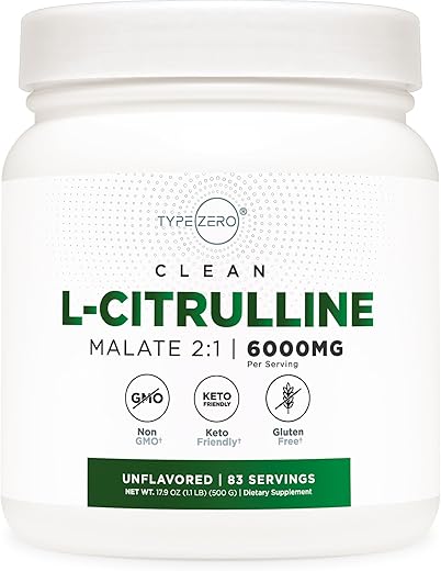 Clean L-Citrulline Malate 2:1 Pó para Bebida (500g, Sem Sabor) (83 Porções) – Amigável ao Keto, Sem Glúten, Não-OGM - Type Zero