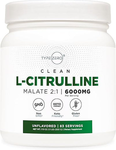Clean L-Citrulline Malate 2:1 Pó para Bebida (500g, Sem Sabor) (83 Porções) – Amigável ao Keto, Sem Glúten, Não-OGM - Type Zero