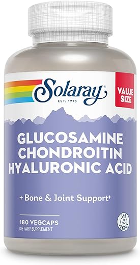 SOLARAY - Solaray Glucosamina Condroitina Ácido Hialurônico, Suporte para Ossos e Articulações Saudáveis, Suplemento com Vitamina C para Absorção Aumentada, Verificado em Laboratório, Garantia de 60 Dias, 60 Porções