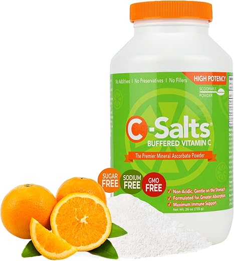 C-Salts - Pó de Vitamina C Tamponada – Suporte Imunológico de Alta Absorção com Ascorbato C, Amigo do Estômago, Sem Açúcar, Orgânico, Vegano, Não Transgênico, Sem Milho ou Sódio, Original – 100g