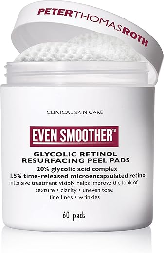 Pads de Peeling de Rosto com Ácido Glicólico e Retinol | Para Textura e Tom Desigual, 60 un - Peter Thomas Roth