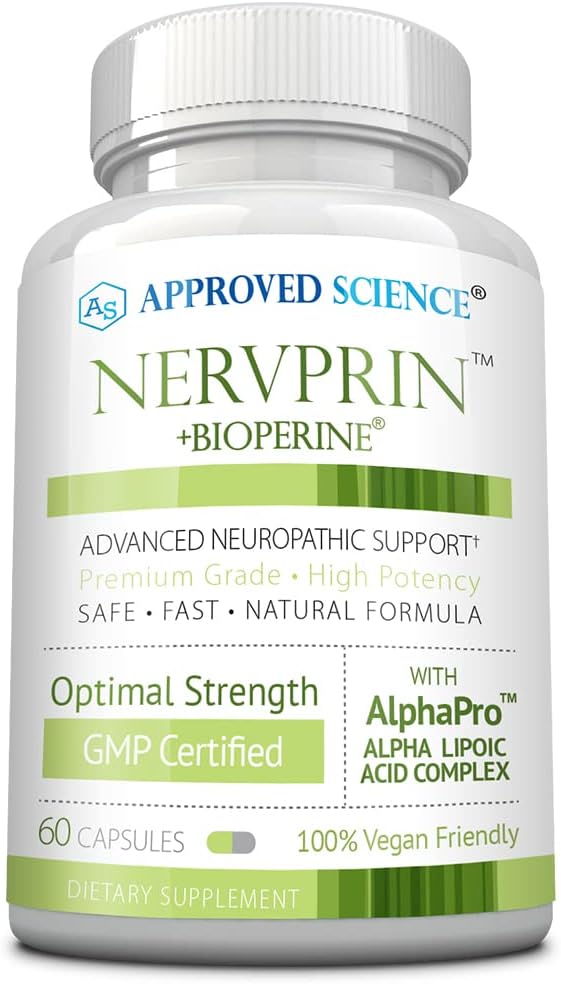Nervprin – Suporte para Nervos – Benfotiamina, B12, Ácido R-Alpha-Lipoico, Corydalis, Boswellia, BioPerine – 60 Cápsulas – Fabricado nos EUA - Approved Science