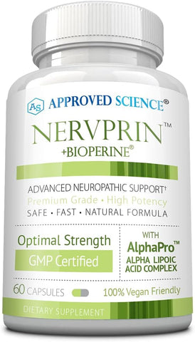 Nervprin – Suporte para Nervos – Benfotiamina, B12, Ácido R-Alpha-Lipoico, Corydalis, Boswellia, BioPerine – 60 Cápsulas – Fabricado nos EUA - Approved Science