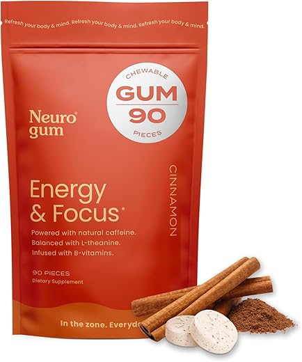 Energy – Goma de Cafeína (90 unidades) – Sem Açúcar com L-teanina, Cafeína Natural e Vitamina B12 - NeuroGum