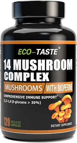 ECO-TASTE - Suplemento 14 Cogumelos 120 Cápsulas – Impulsionador do Sistema Imunológico