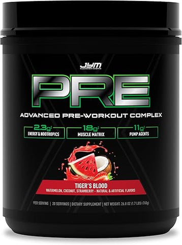 JYM Supplement Science - PRE JYM X – Tiger’s Blood: Pré-treino de alta performance com sabor de tigre, 300g