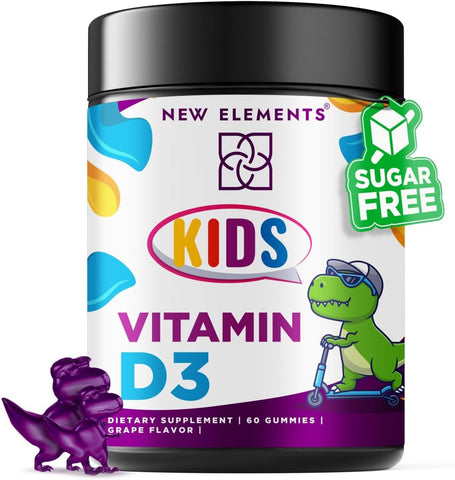 New Elements - Vitamina D3 Gummies 2000 UI para Crianças Sem Açúcar | Goma Mastigável de Vitamina D Natural para Ossos Saudáveis, Humor