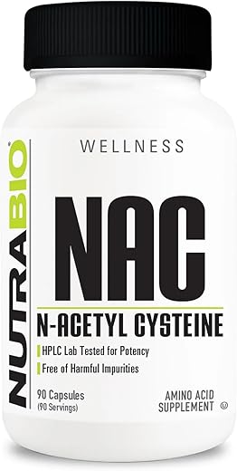N-Acetyl Cysteine (NAC) – 90 Cápsulas, 600mg Cada – Poderoso Antioxidante – Suporte Imunológico – Aumenta Glutationa - NutraBio