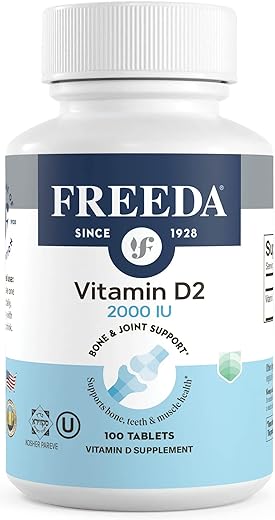 Vitamina D2 2000 UI – Certificado Kosher – Alta Potência Ergocalciferol D2 – Vitamina D Vegana 2000 UI para Adultos – Vitamina D Vegetariana 2000 Unidades – FREEDA - FREEDA