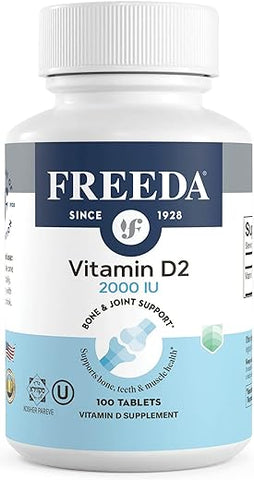 Vitamina D2 2000 UI – Certificado Kosher – Alta Potência Ergocalciferol D2 – Vitamina D Vegana 2000 UI para Adultos – Vitamina D Vegetariana 2000 Unidades – FREEDA - FREEDA