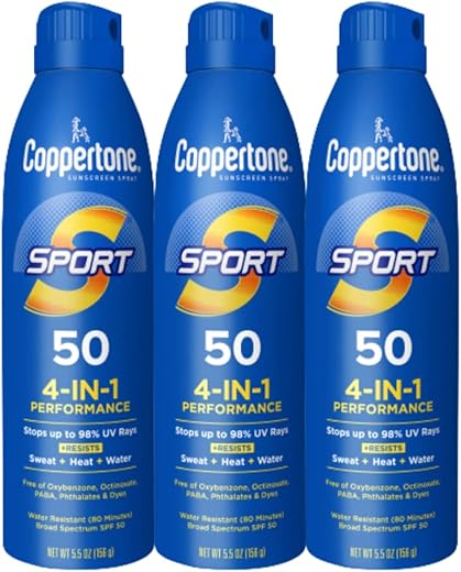 SPORT Protetor Solar Spray FPS 50 163 ml, Resistente à Água, Amplo Espectro, Pacote Econômico, Pack com 3 – Protetor Solar Coppertone SPORT - Coppertone