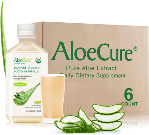 Suco de Aloe Vera Orgânico Certificado USDA Feito em até 12 Horas da Colheita – Puro Suco de Aloe Natural Suplemento Digestivo para Apoiar a Digestão, Sistema Imunológico e Estômago Equilibrado – AloeCure - AloeCure