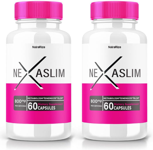 NutraRize - (2 Pacotes) Cápsula Nexaslim, Fórmula Aceleradora de Metabolismo Nexaslim, Suplemento Dietético para Perda de Peso Avançada, Pílulas de Força Máxima 100% Naturais para Reduzir Gordura Abdominal, Nexa