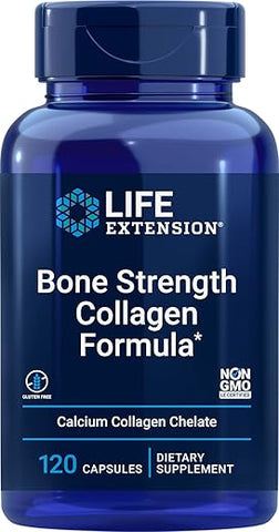Fórmula de Colágeno para Fortalecimento Ósseo Life Extension, Quelato de Cálcio de Colágeno, Fructoborato de Cálcio, Vitamina D3, Citrato de Magnésio, Silício, Extrato de Ameixa Seca, Boro, Livre de Glúten, 100g