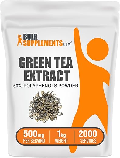 com Extrato de Chá Verde em Pó – 50% Polifenol, Pó de Chá Verde – Suplemento de Chá Verde, Herbal – 50g - BulkSupplements