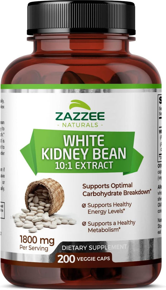 Extrato de Feijão Branco 10:1, 18.000 mg de Potência, 200 Cápsulas Veganas, Suprimento para mais de 2 Meses, Extrato Padronizado e Concentrado 10X, 100% Vegetariano, Natural e - Zazzee