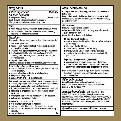 Cápsulas de Liberação Retardada de Esomeprazol Magnésio 20 mg, Inibidor de Bomba de Prótons (PPI), Tratamento para Azia Frequente, 42 Unidades - GoodSense