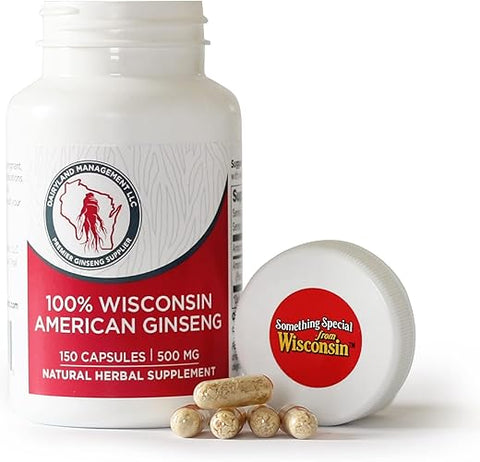 Dairyland Management LLC - Cápsulas de Ginseng Americano Dairyland – 150 un, 500 mg – Complexo de Ginseng de Wisconsin – Extrato Autêntico de Raiz de Ginseng Americano – Cápsulas de Ginseng para Uso Diário Imunológico