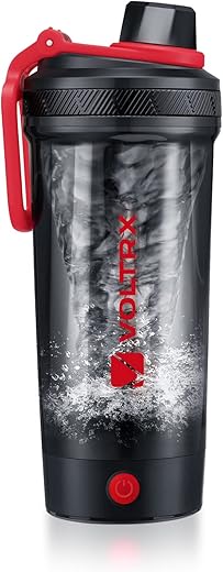 Garrafa Shaker Recarregável USB C de Gallium, Mixer Elétrico para Shake de Proteína, Copo para Shake de Proteína e Substituto de Refeição, Livre de BPA, Feito com Tritan, 24oz (700ml), Vermelho - VOLTRX